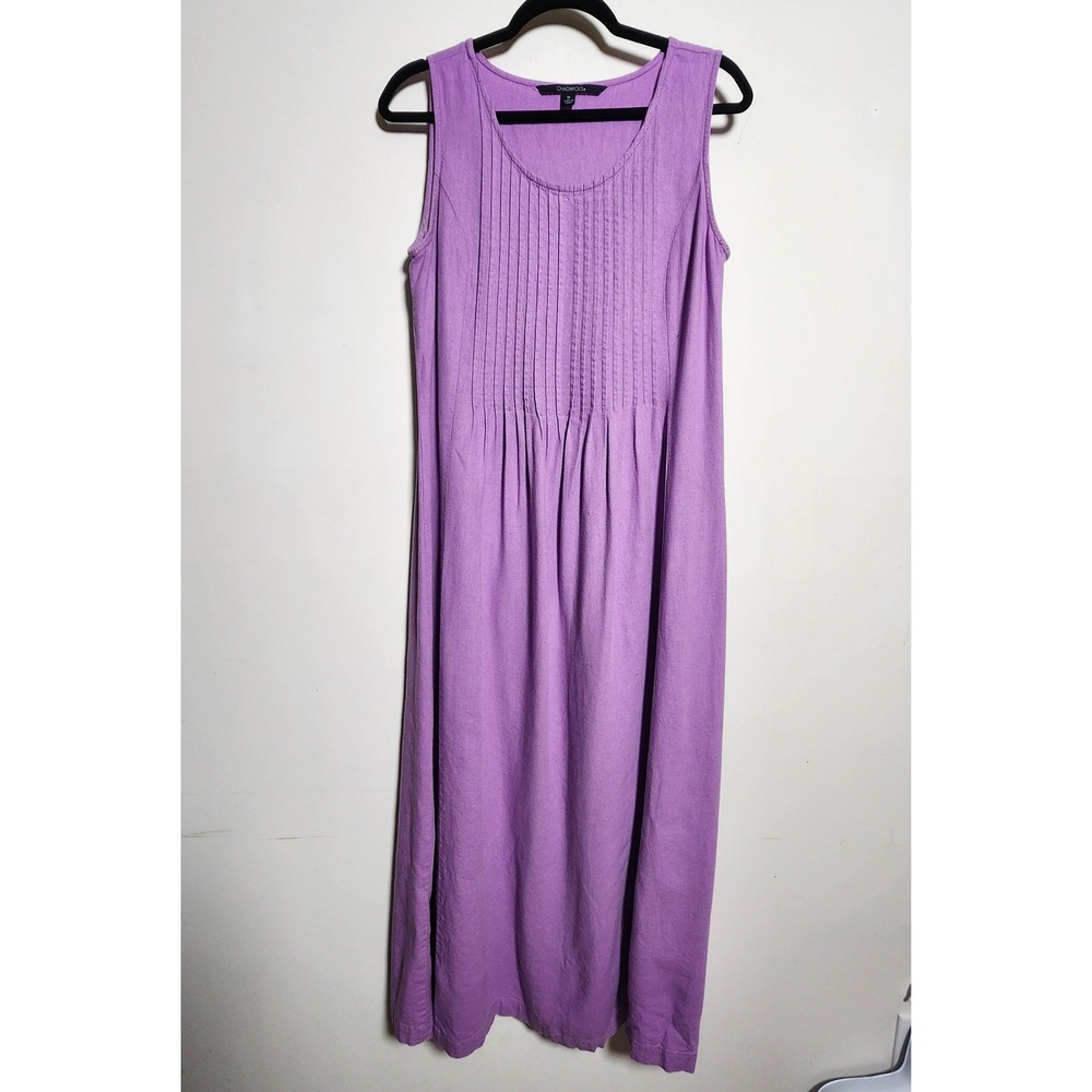 Vtg Chadwicks Linen Rayon Midi Dress Medium Pintuck Detail Sleeveless Side Zip